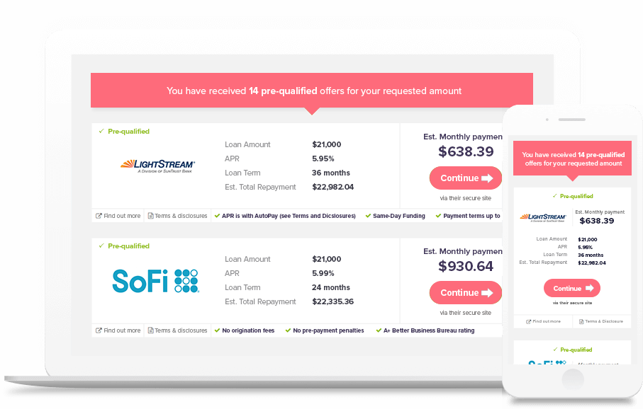 Screenshot of Monevo loan offers