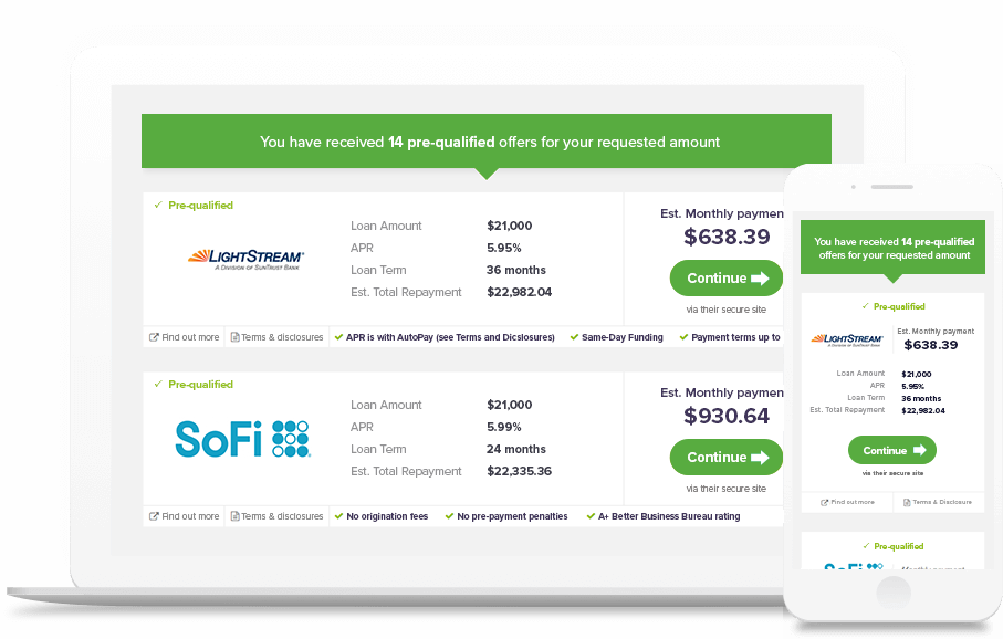 Screenshot of Monevo loan offers