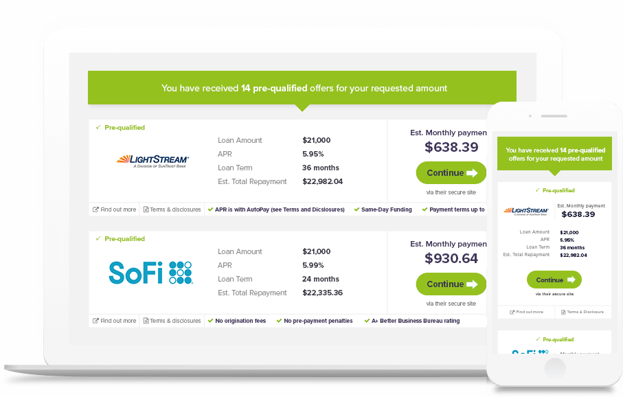 Screenshot of Monevo loan offers